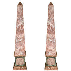 Antique Pair of French Monumental Marble Veneered Obelisks