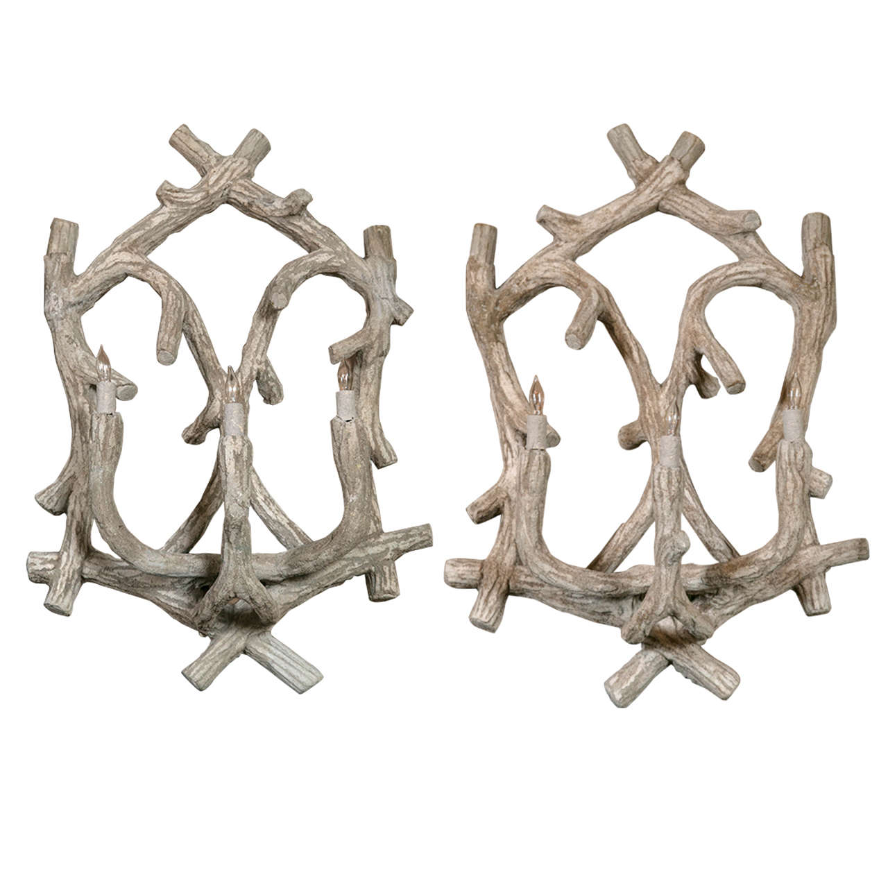 Pair of French Cast Stone Three-Light Sconces