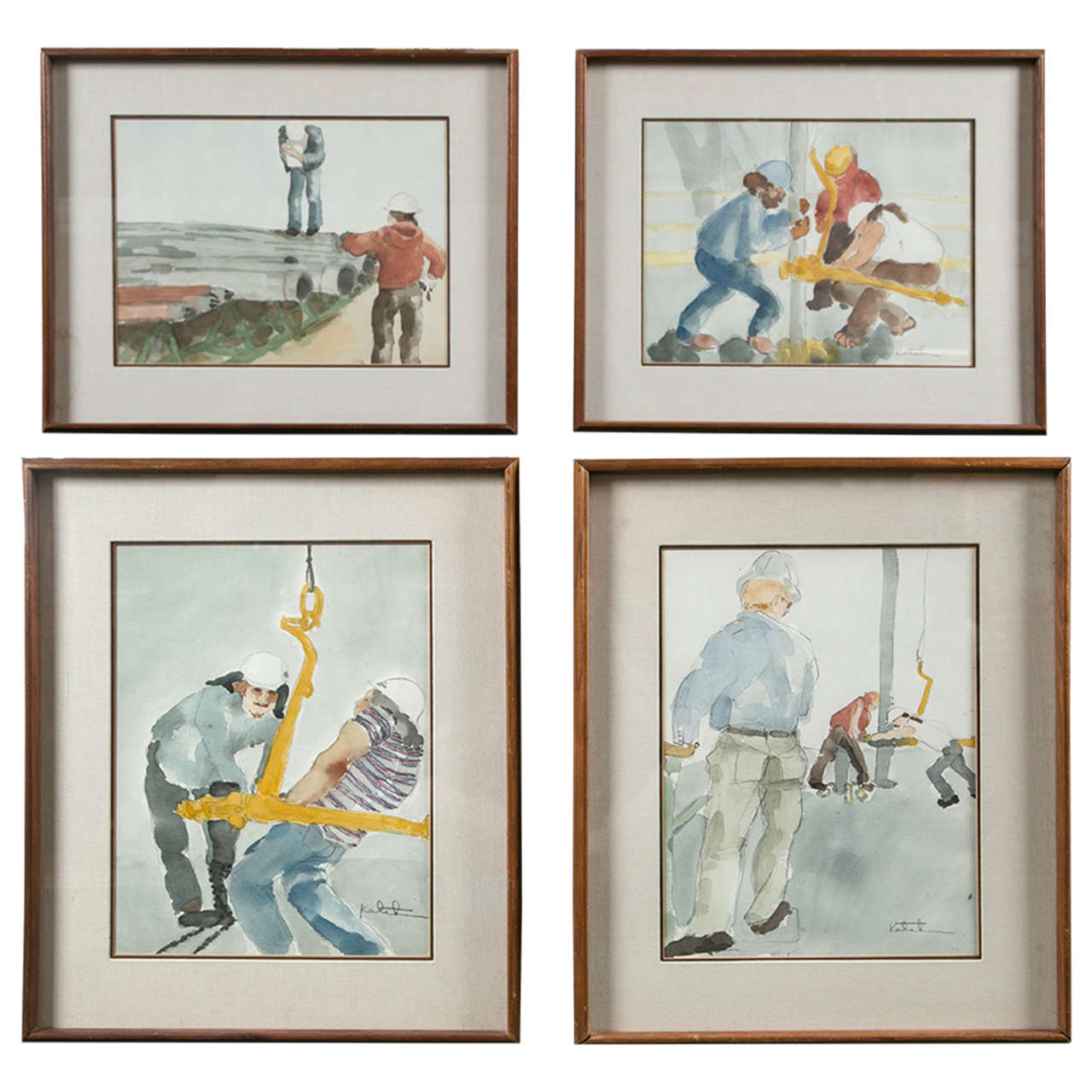 Set of Four 20th Century American School Watercolors