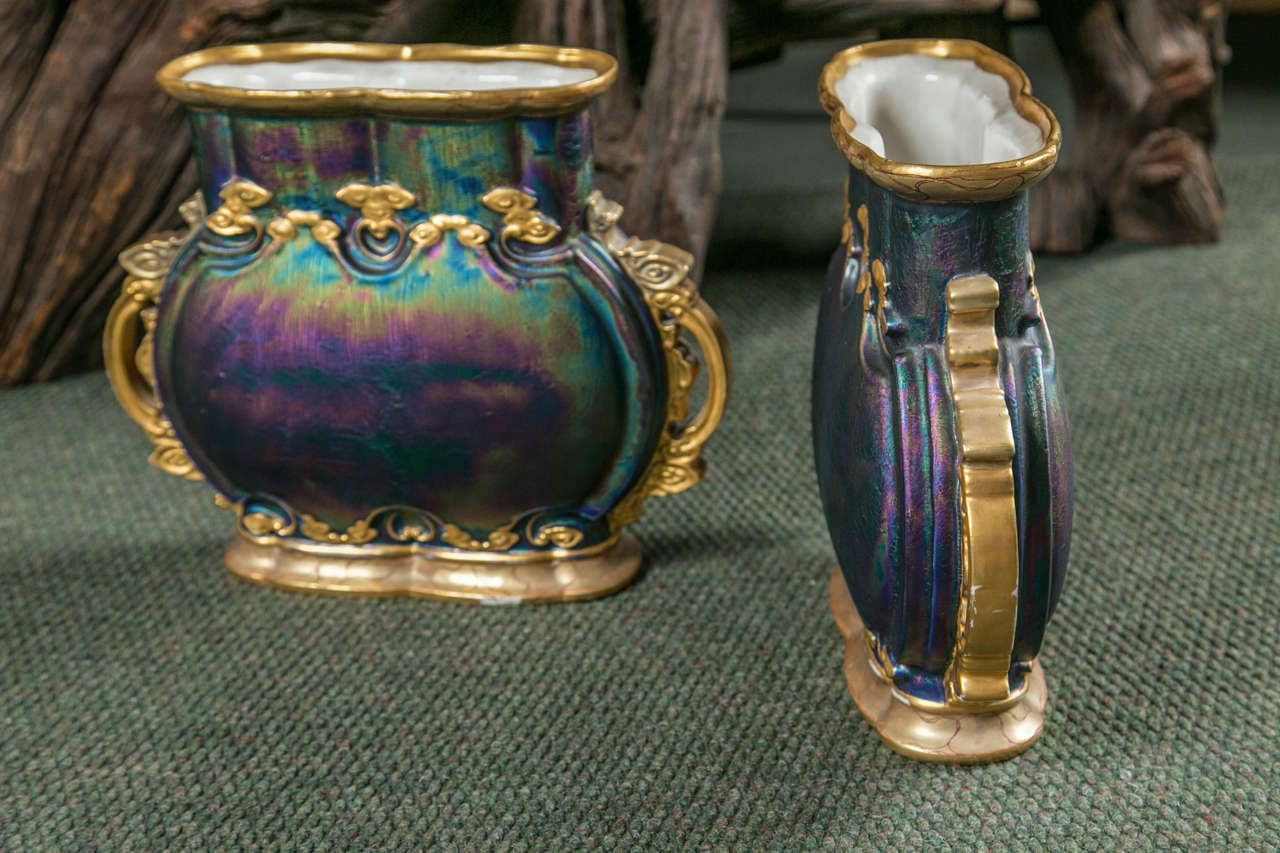 Pair Austrian Art Nouveau Vases In Excellent Condition For Sale In Stamford, CT