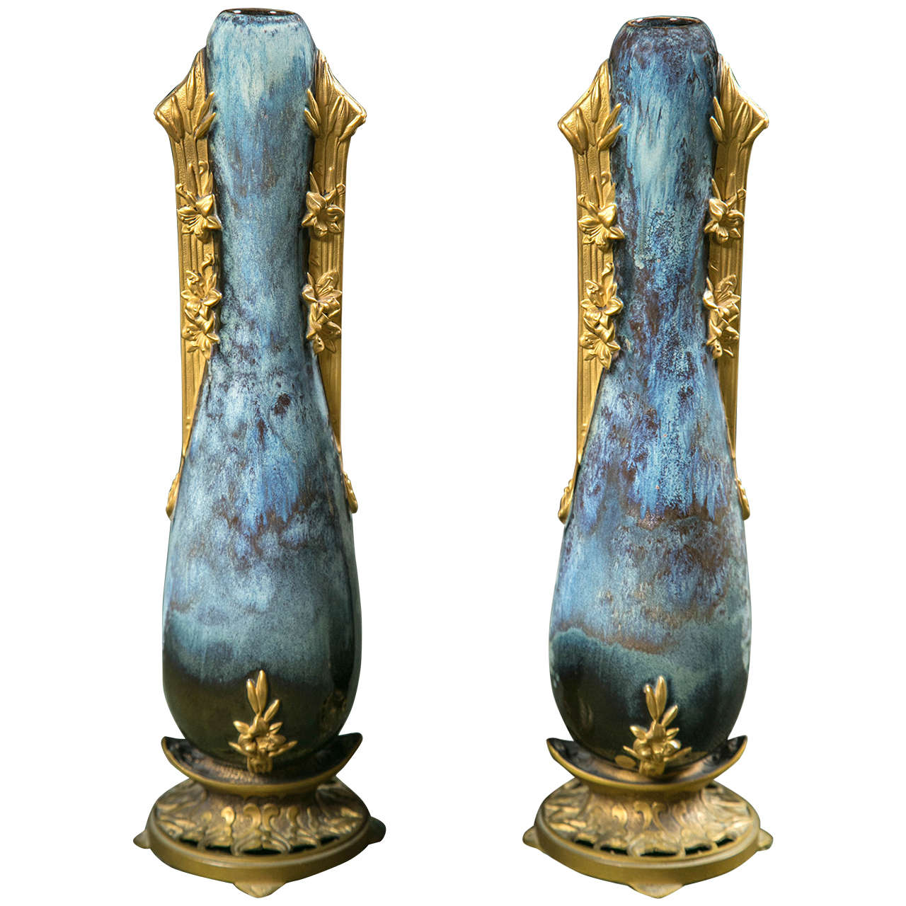 Pair of French Art Nouveau Porcelain Vases by Paul Francoise Louchet For Sale