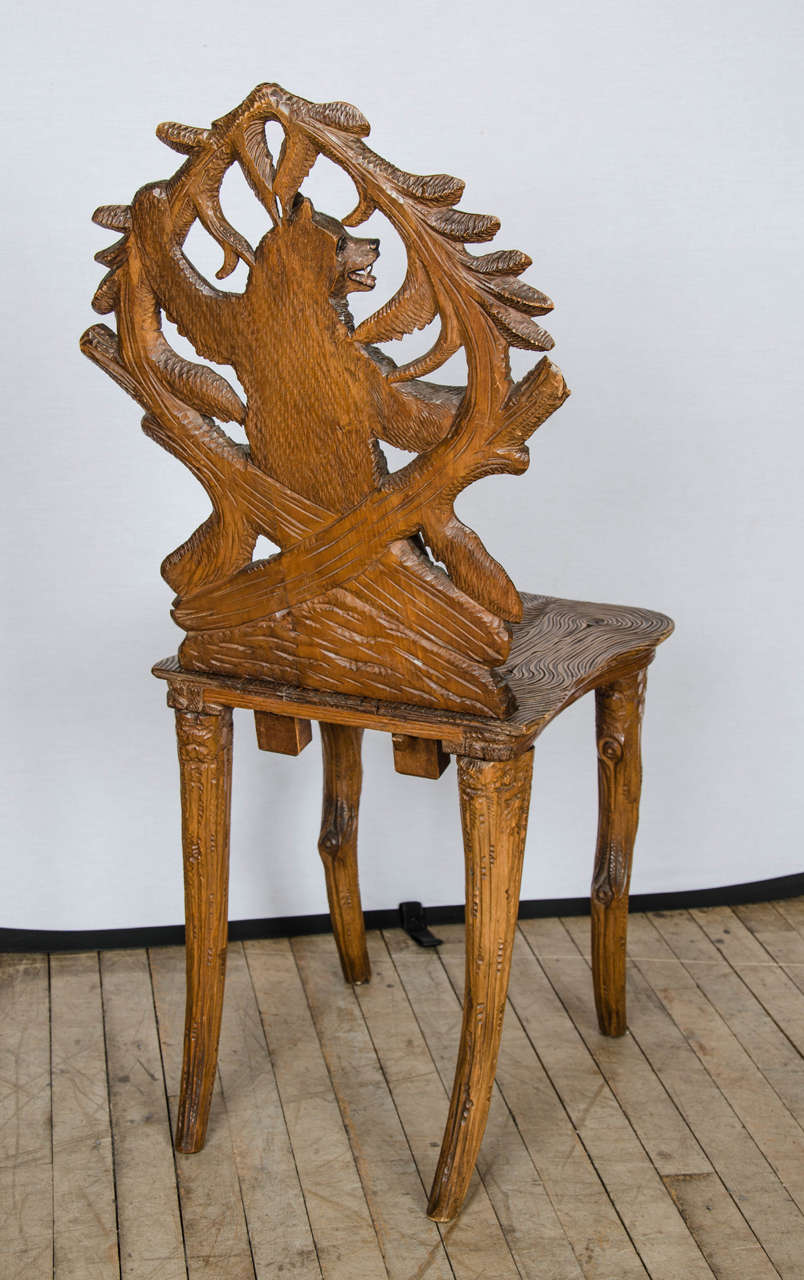 Wood Set of Eight Carved Black Forest Side Chairs