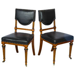 Antique 19th Century Set of Leather Upholstered Oak Dining Chairs