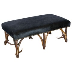 Black Cowhide Upholstered Antler Stool