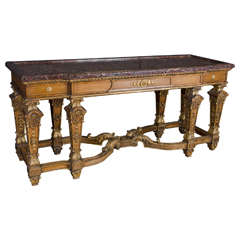 English 19th Century Oak and Gilt Marble-Top Console Table