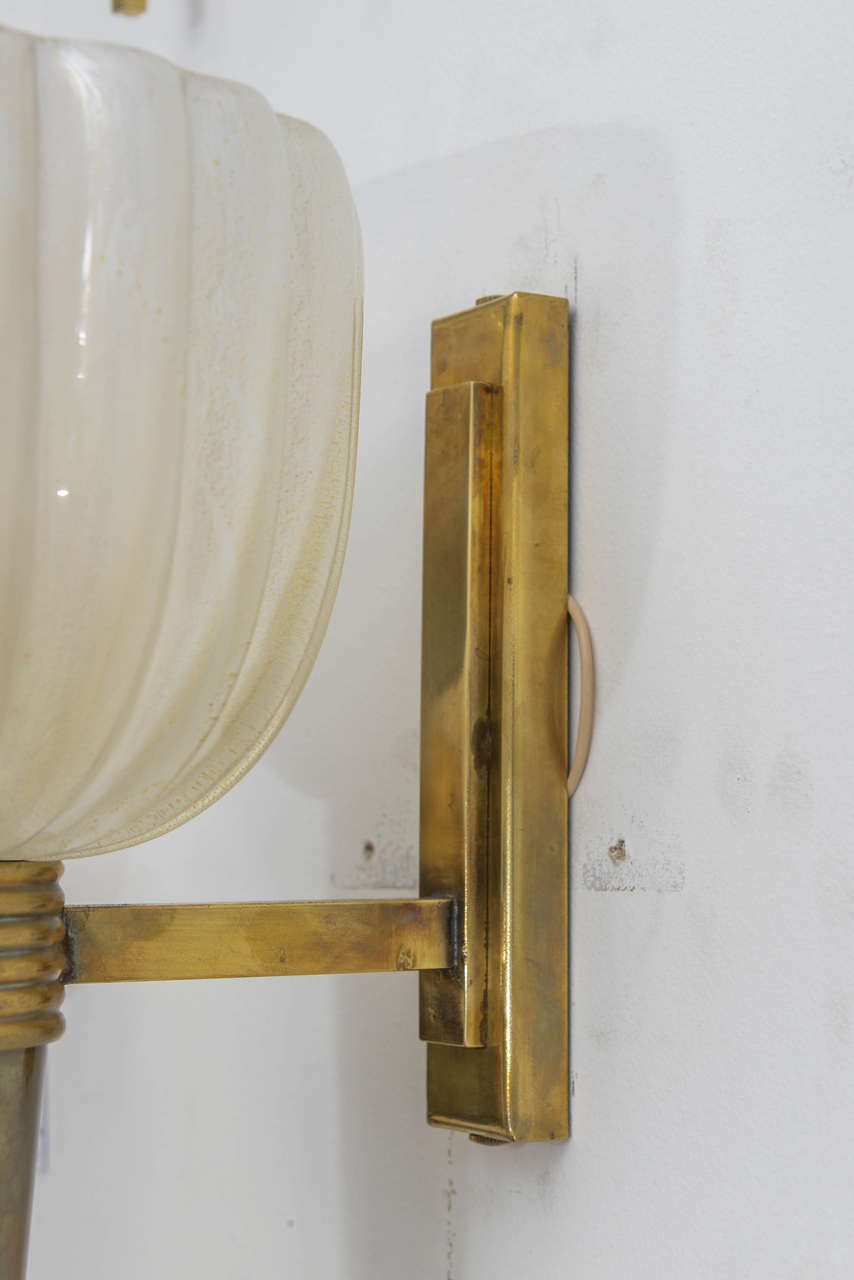 Pair of Brass and Glass Murano Sconces 1