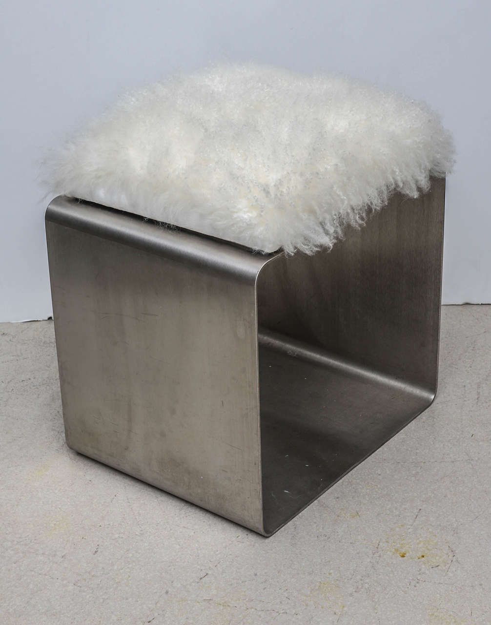 Stainless Steel and Mongolian Lamb Fur Bench In Excellent Condition In West Palm Beach, FL