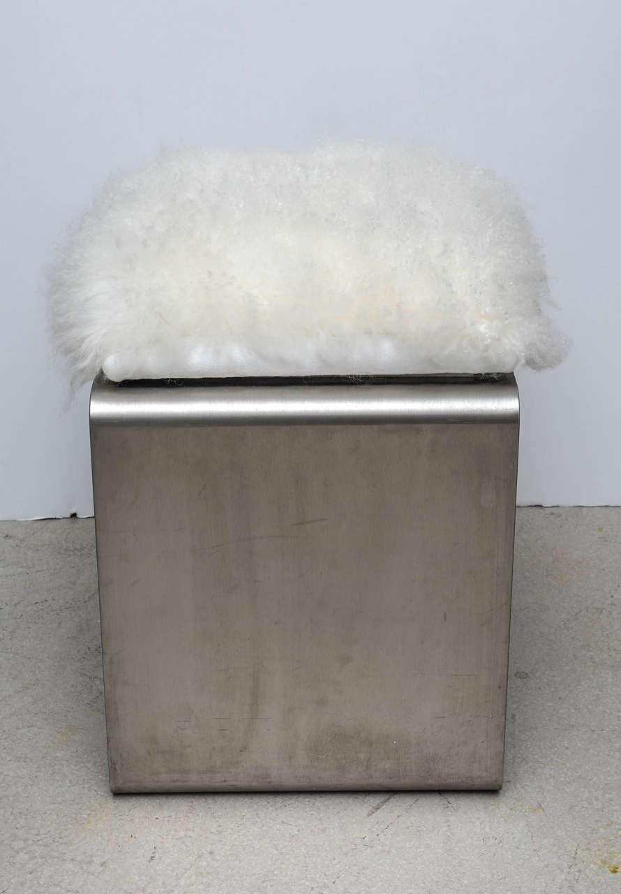 Late 20th Century Stainless Steel and Mongolian Lamb Fur Bench