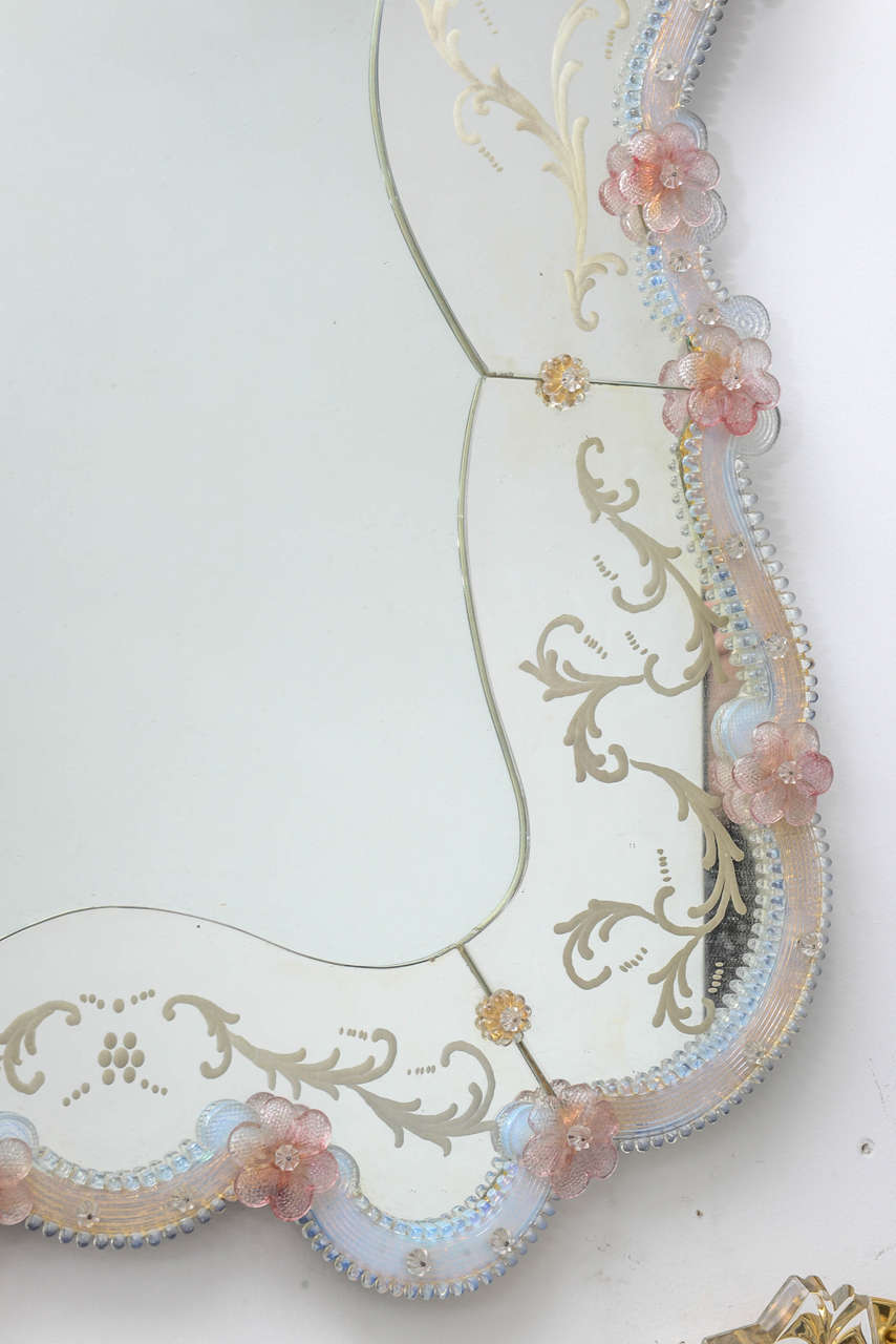 Mid-20th Century Pink Murano Glass Mirror