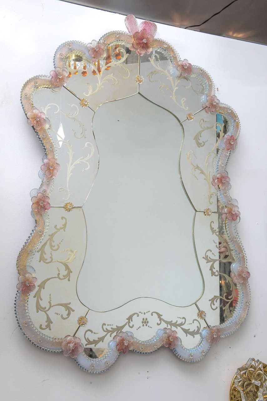 Pink Murano Glass Mirror at 1stDibs