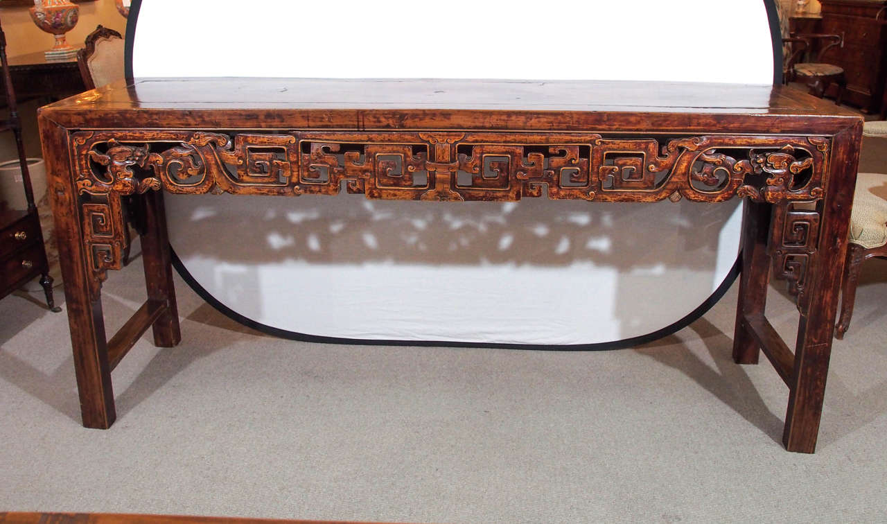 Antique Chinese carved elm altar table. Most beautiful patina.