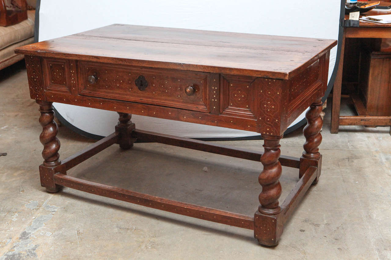 18th Century Italian Walnut Two-Drawer Table with Fruitwood and Bone Inlay For Sale 5