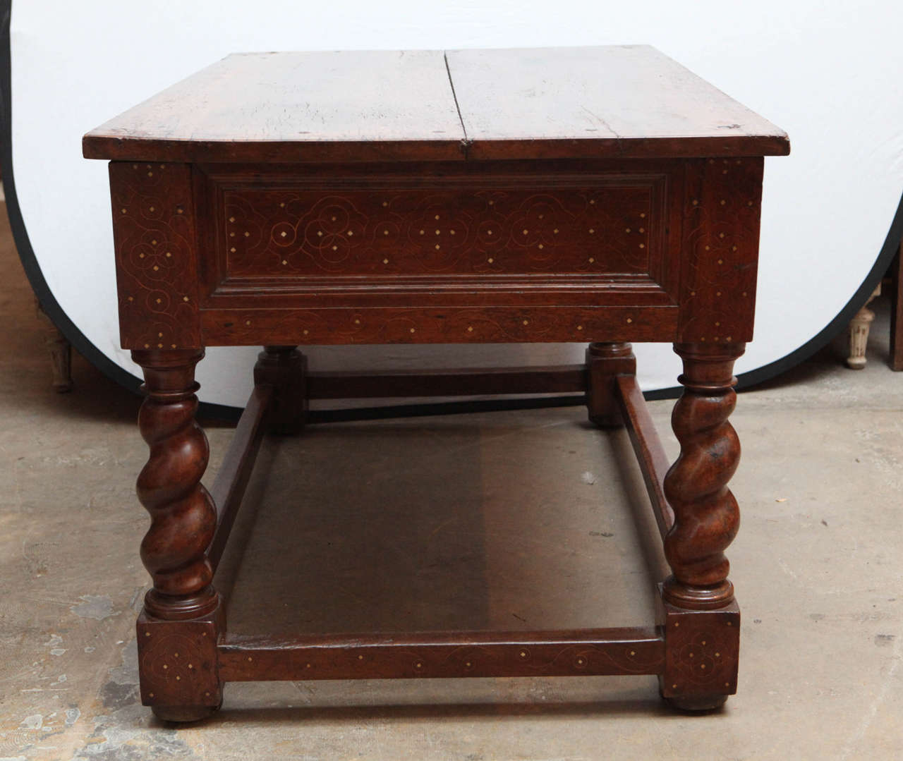 18th Century Italian Walnut Two-Drawer Table with Fruitwood and Bone Inlay For Sale 6