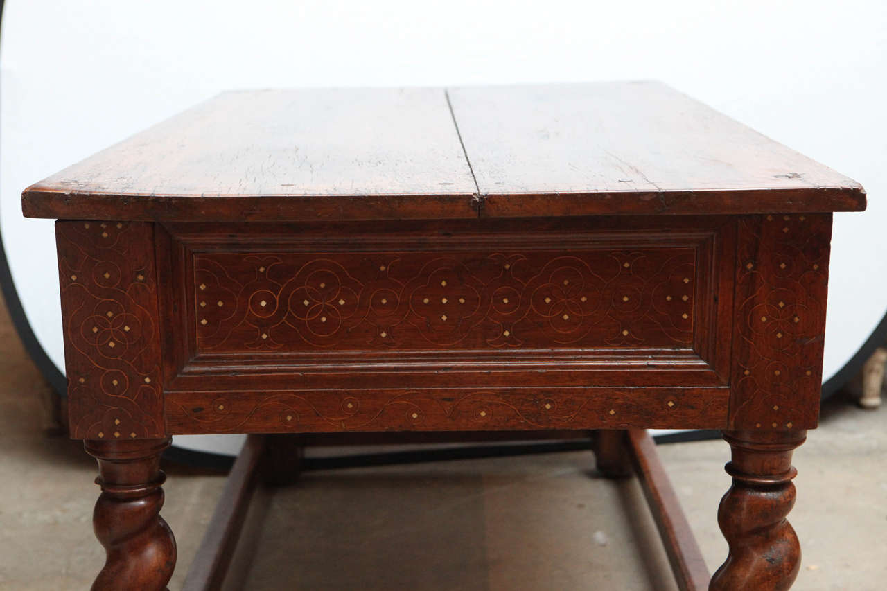 18th Century Italian Walnut Two-Drawer Table with Fruitwood and Bone Inlay For Sale 7