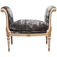 Giltwood and Painted French Style Curled-Arm Bench