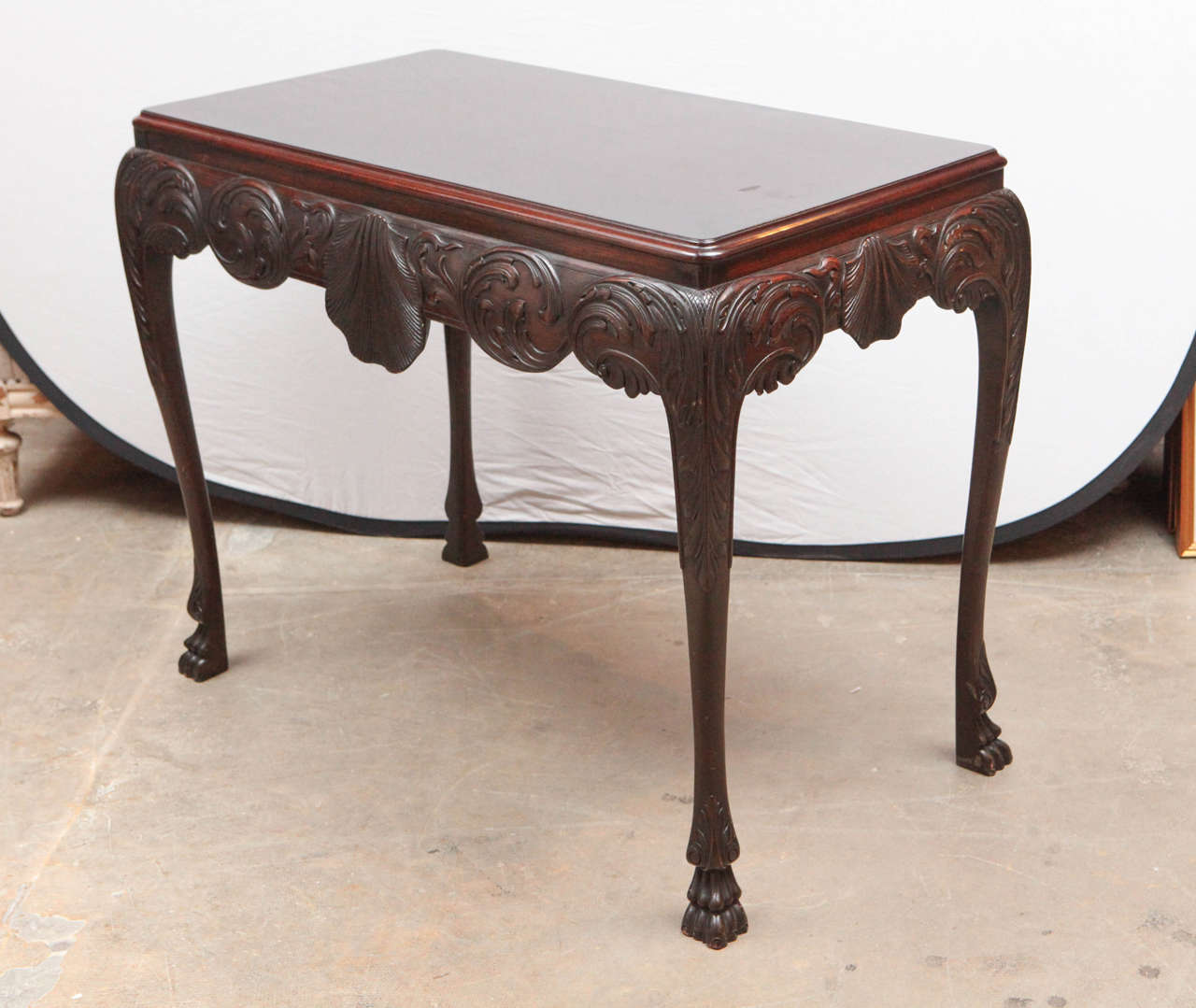 Late19th c. English Mahogany Console Table with Single Drawer and Shell Motif.  Can be used as Console, Center or Writing Table.