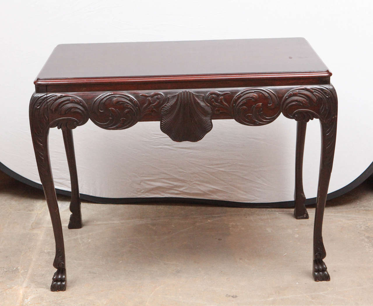 Carved 19th Century English Mahogany Console Table with Single Drawer