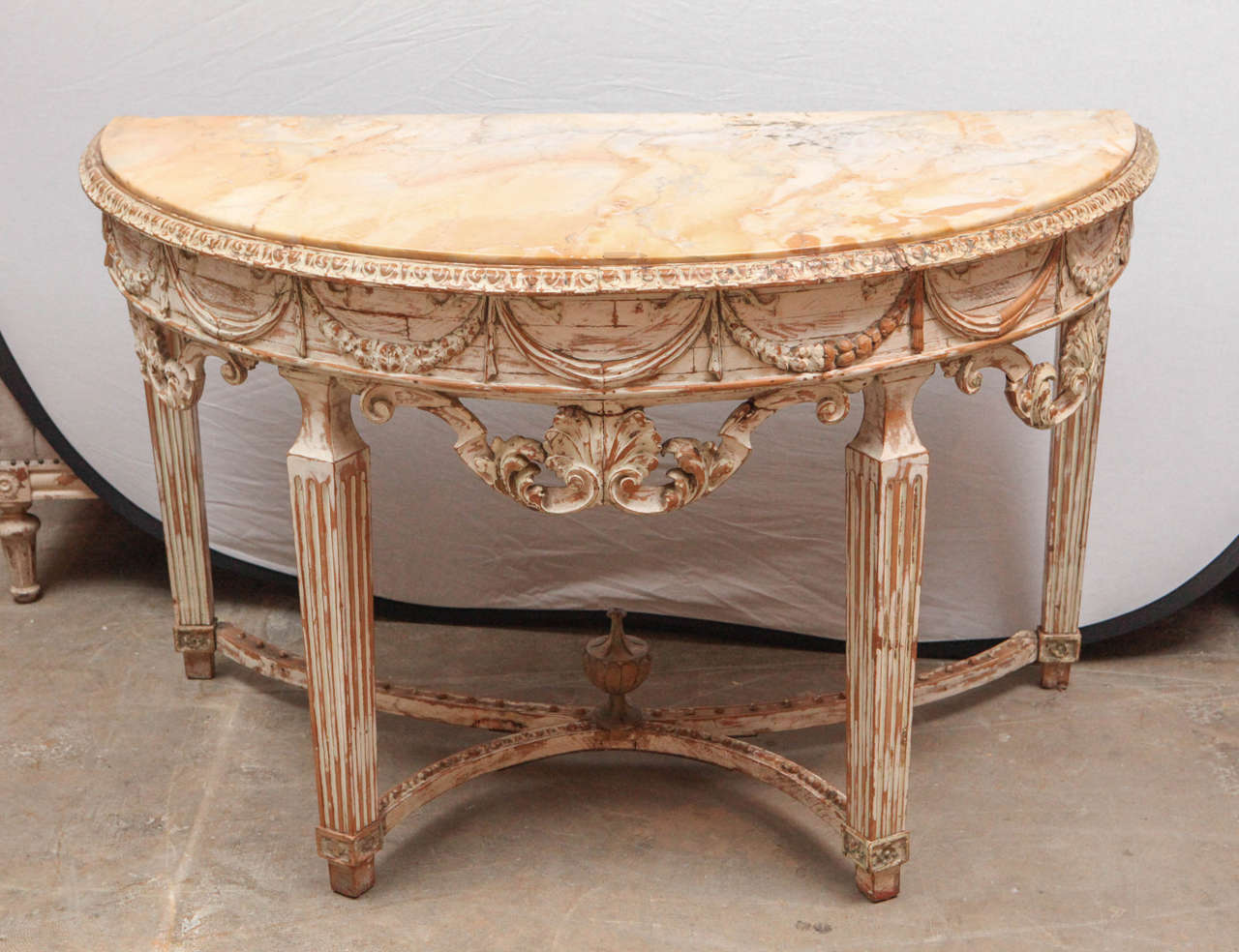 19th Century Italian Carved Demilune Console Table with Stretcher In Good Condition For Sale In Los Angeles, CA
