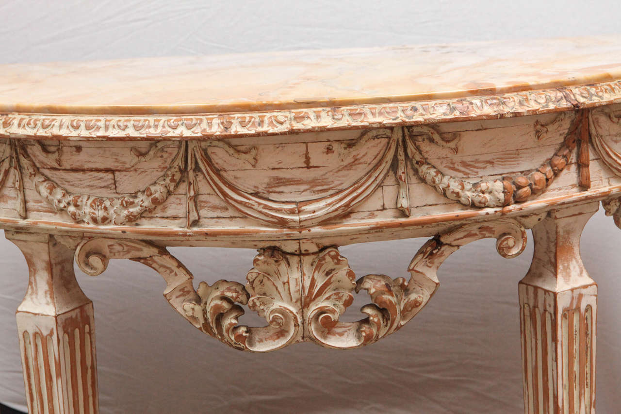 19th Century Italian Carved Demilune Console Table with Stretcher For Sale 2