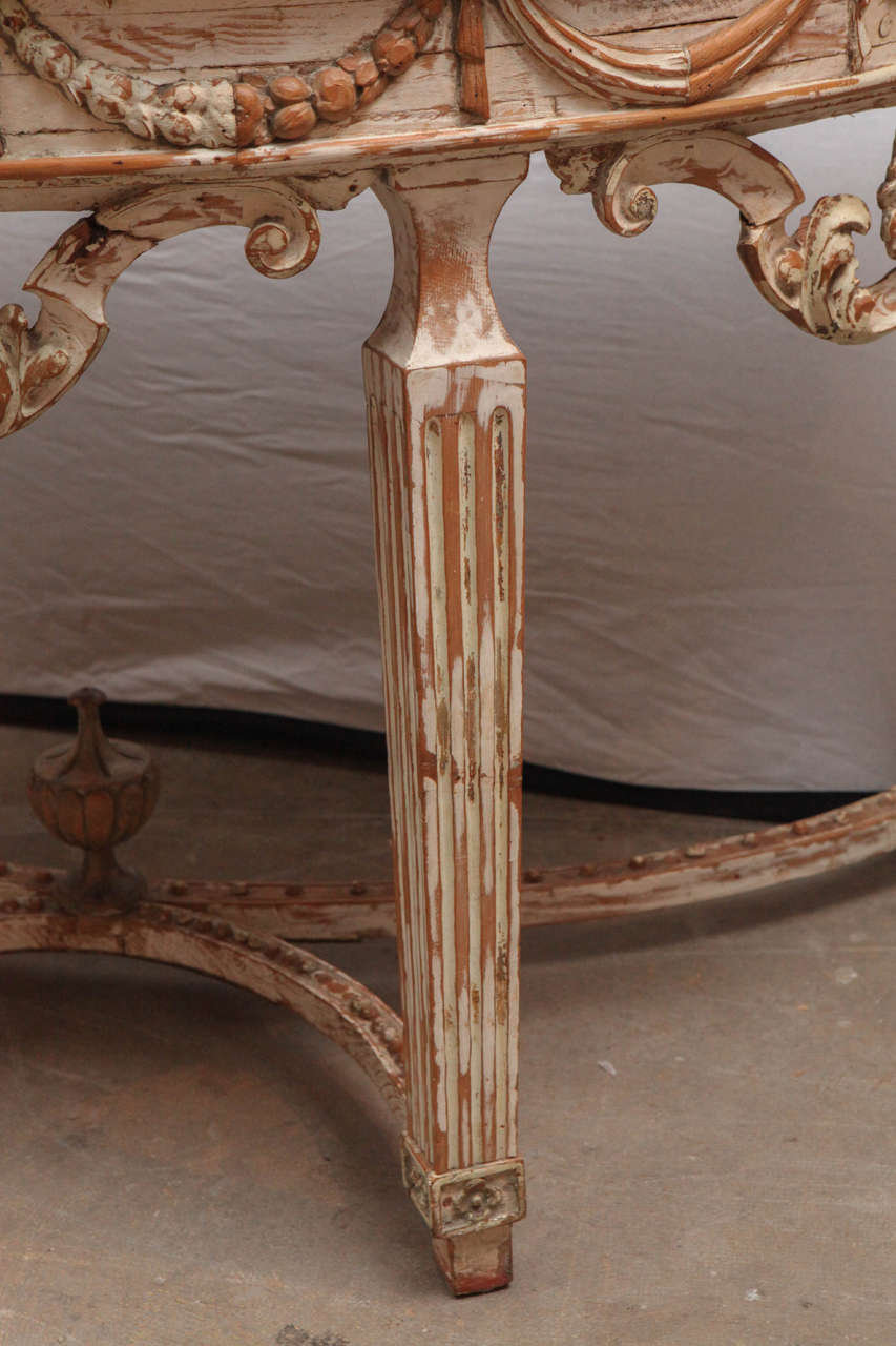 19th Century Italian Carved Demilune Console Table with Stretcher For Sale 3