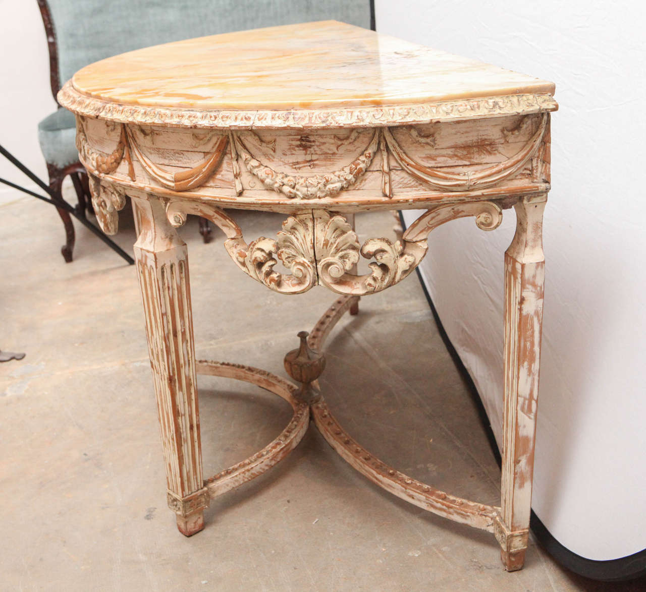 19th Century Italian Carved Demilune Console Table with Stretcher For Sale 5