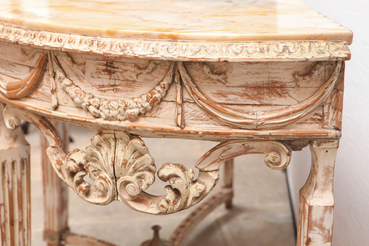 19th Century Italian Carved Demilune Console Table with Stretcher For Sale 6