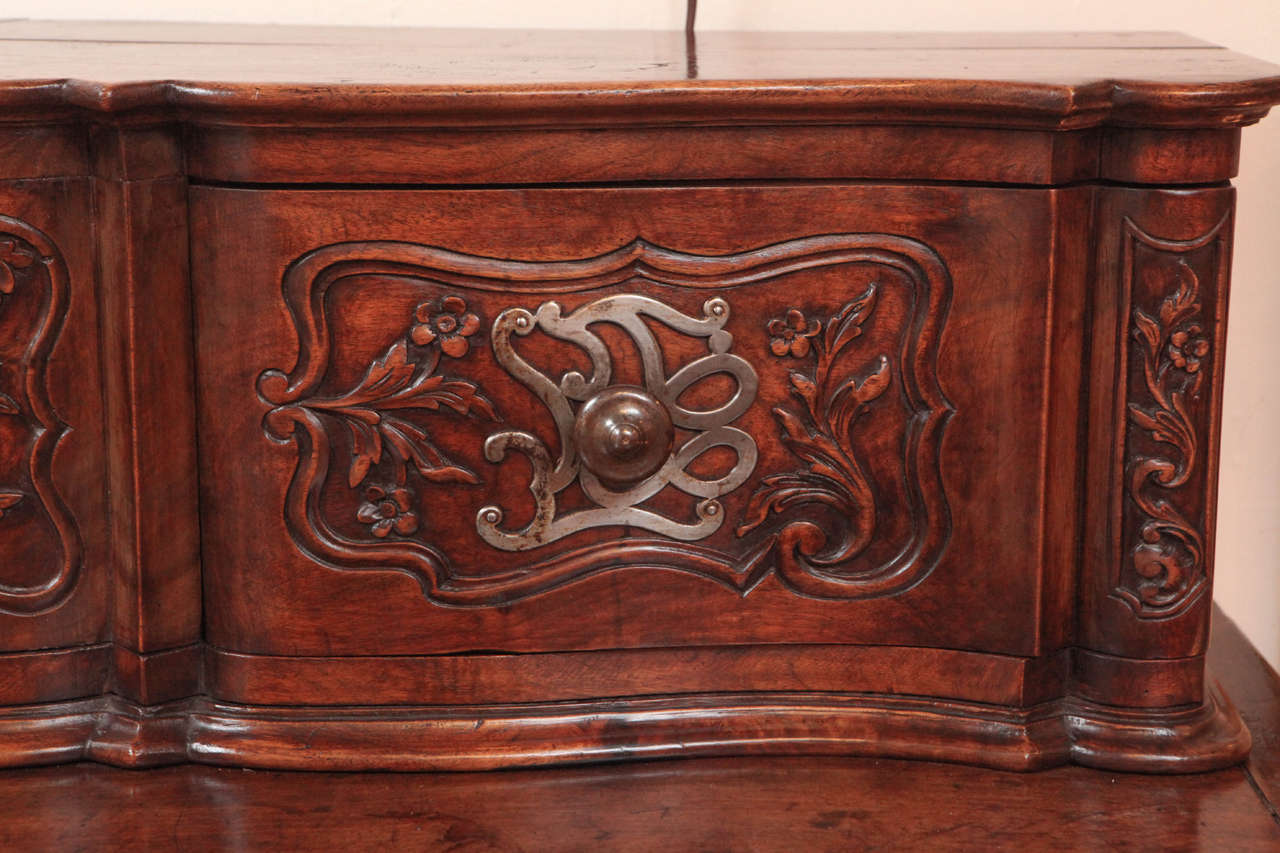 Iron 18th Century Carved French Walnut Two-Part Sideboard For Sale
