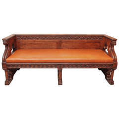 19th Century English Oak Gothic Style Leather Bench 10