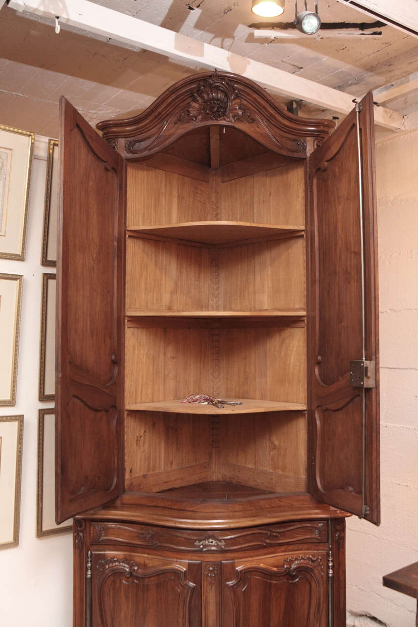 Pair of 19th Century French Walnut Carved Corner Cabinets 6