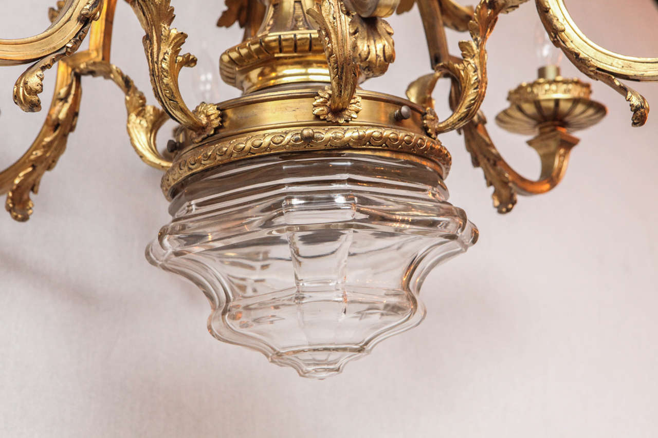 1900s French Doré Bronze Chandelier with Crystal Bowl 5