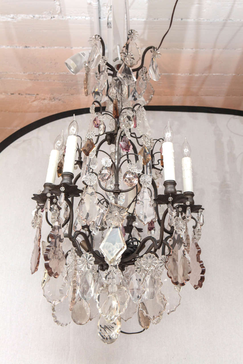 Very fine 19th century French Louis xv style multicolored crystal chandelier. The chandelier has six lights and has been newly wired.