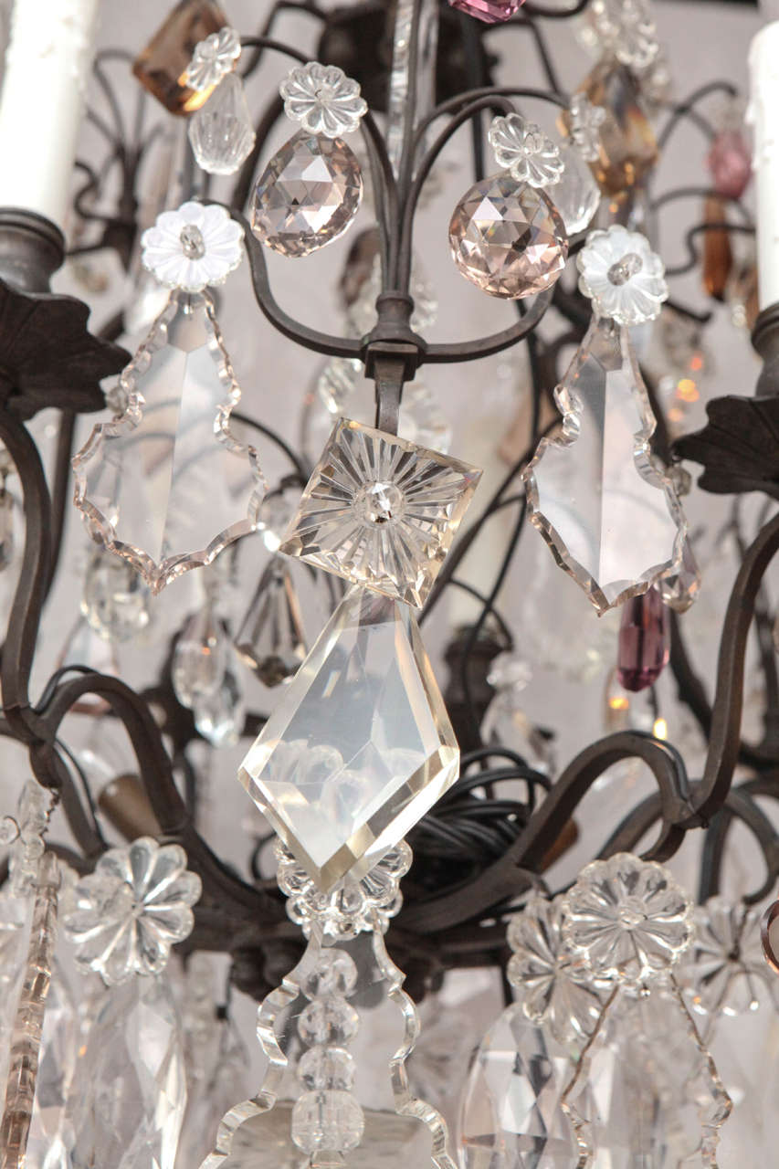 19th Century French Louis XV Style Multi Colored Crystal Chandelier In Good Condition For Sale In Los Angeles, CA