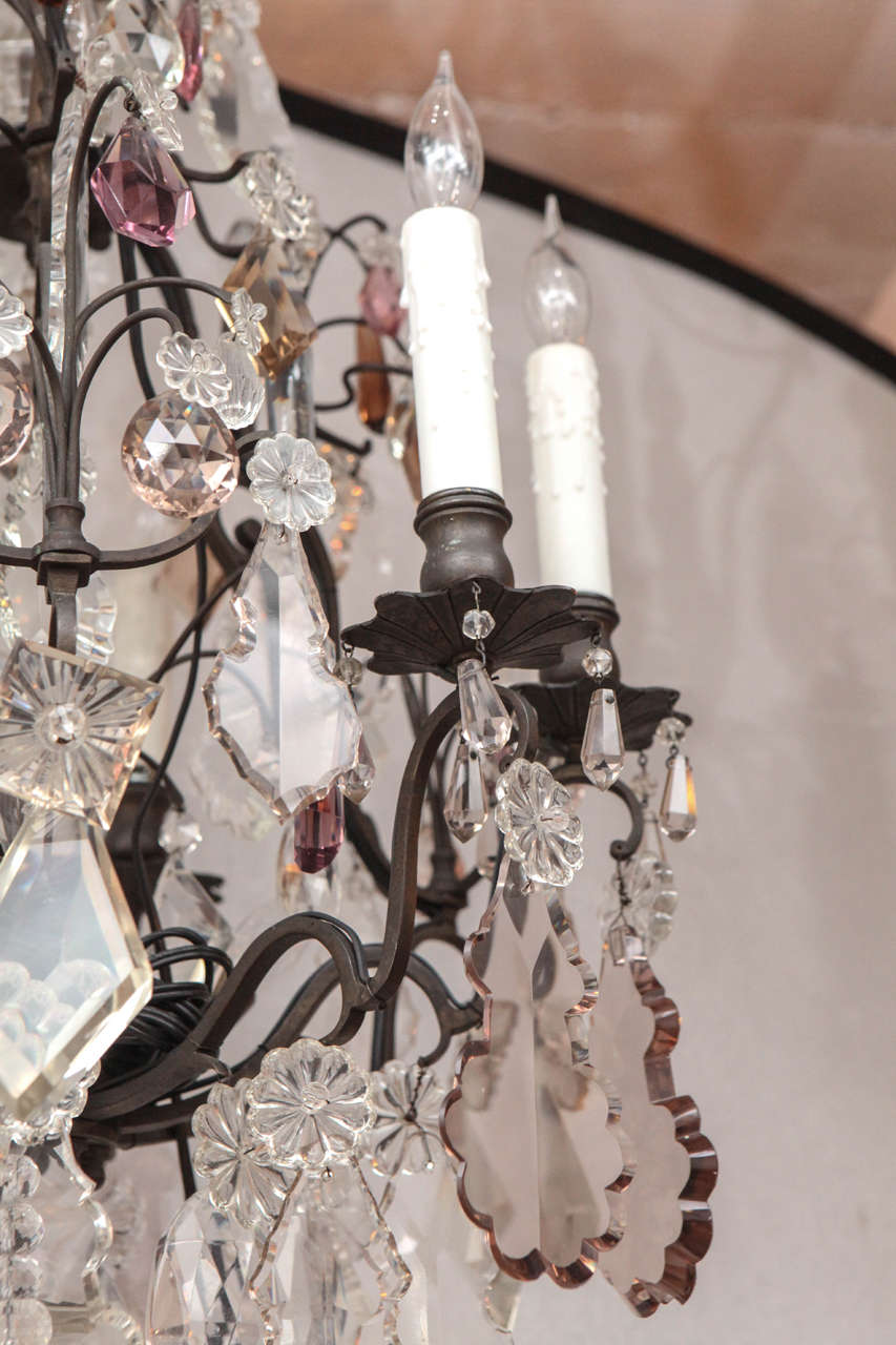 19th Century French Louis XV Style Multi Colored Crystal Chandelier For Sale 3