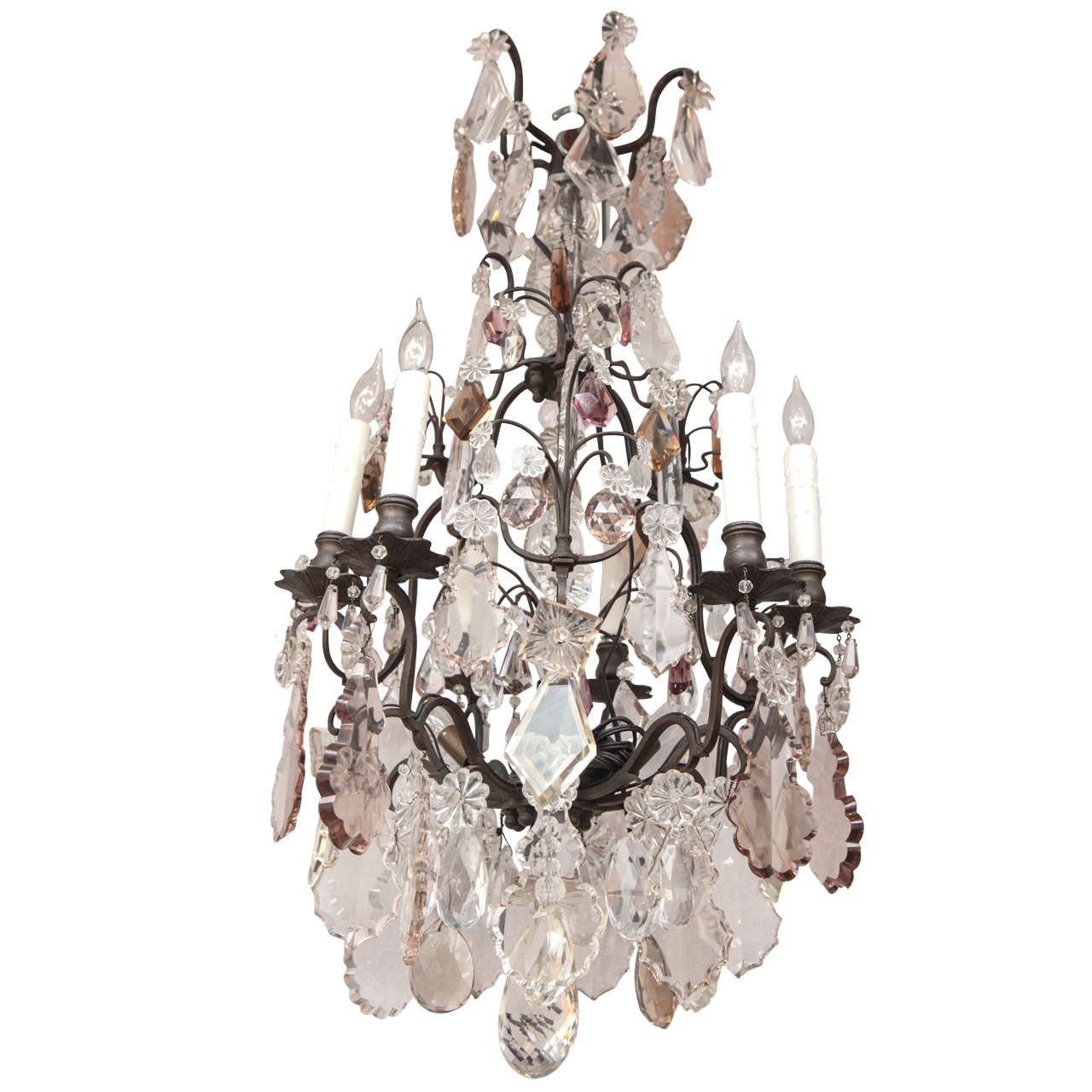 19th Century French Louis XV Style Multi Colored Crystal Chandelier For Sale