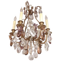 19th Century French Bronze Chandelier with Amethyst and Topaz Crystals