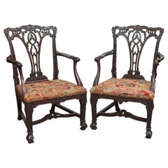 Antique Pair of 19th Century English Mahogany Oversized Armchairs