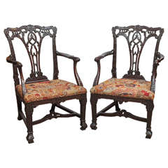 Pair of 19th Century English Mahogany Oversized Armchairs