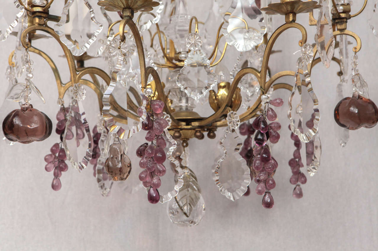 19th Century French Dore Bronze Crystal Chandelier with Fruit Detail In Good Condition For Sale In Los Angeles, CA