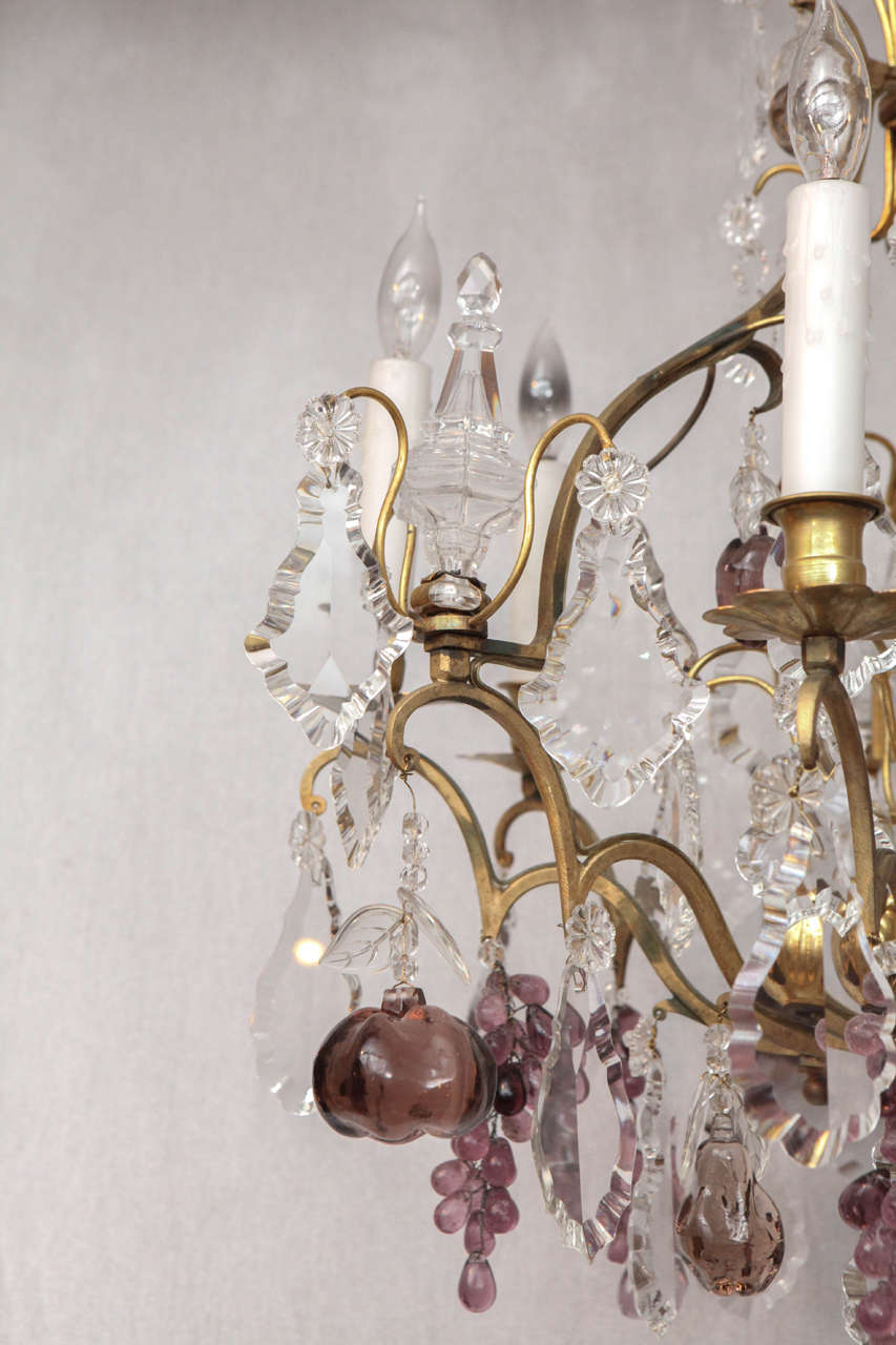 Amethyst 19th Century French Dore Bronze Crystal Chandelier with Fruit Detail For Sale