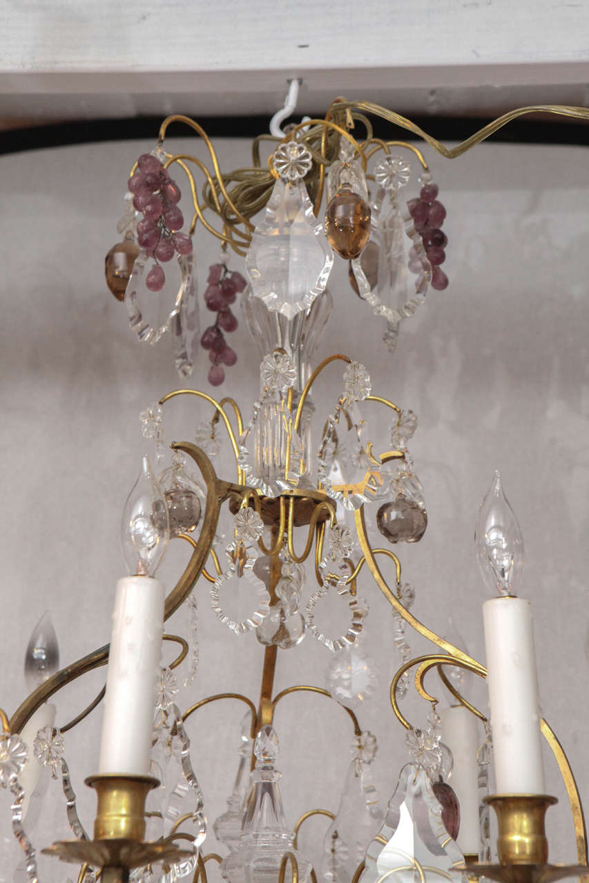19th Century French Dore Bronze Crystal Chandelier with Fruit Detail For Sale 1