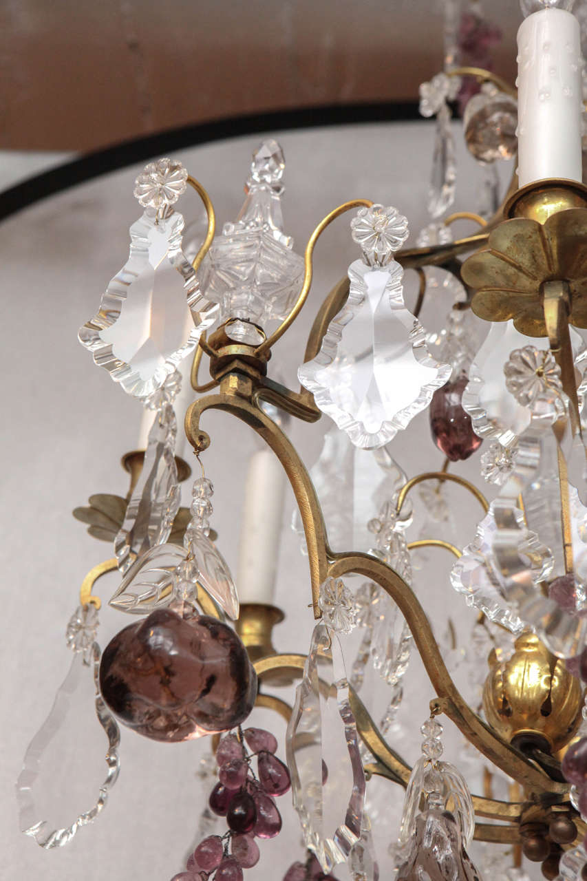19th Century French Dore Bronze Crystal Chandelier with Fruit Detail For Sale 4