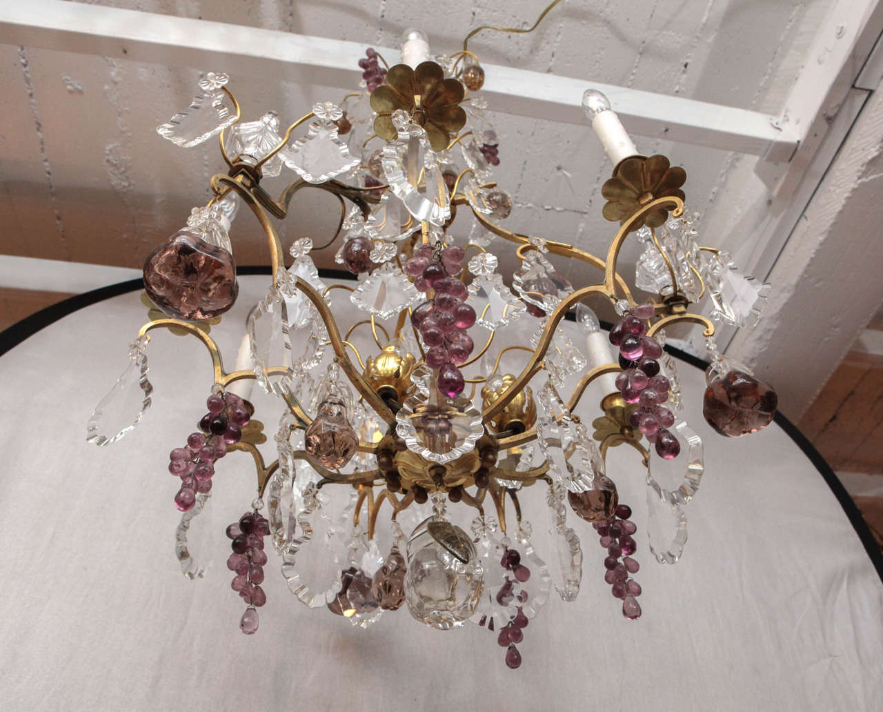 19th Century French Dore Bronze Crystal Chandelier with Fruit Detail For Sale 5