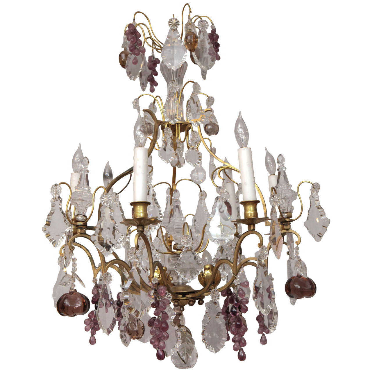 19th Century French Dore Bronze Crystal Chandelier with Fruit Detail