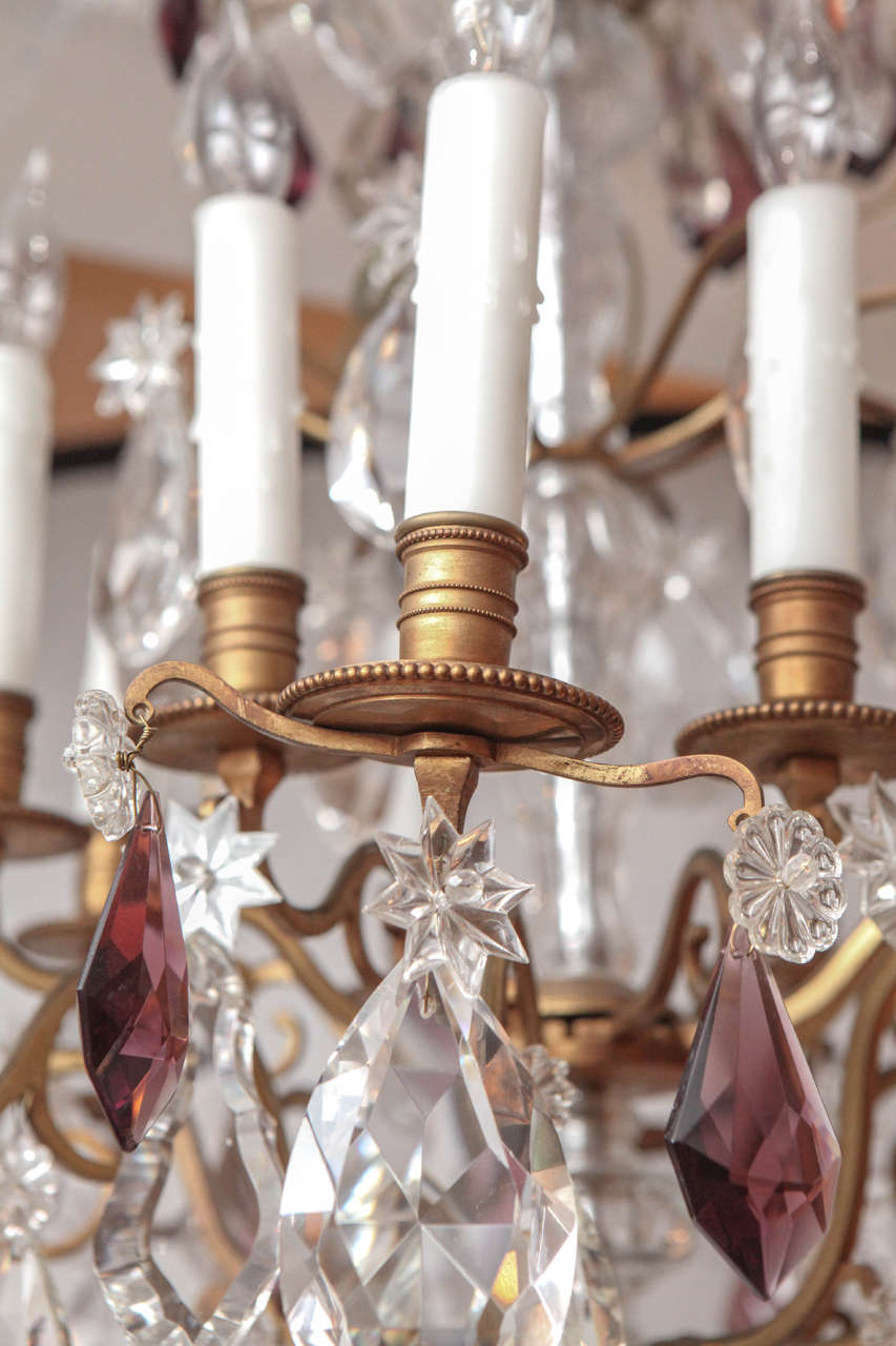 19th Century French Dore Bronze Two-Tiered Crystal Chandelier In Good Condition For Sale In Los Angeles, CA