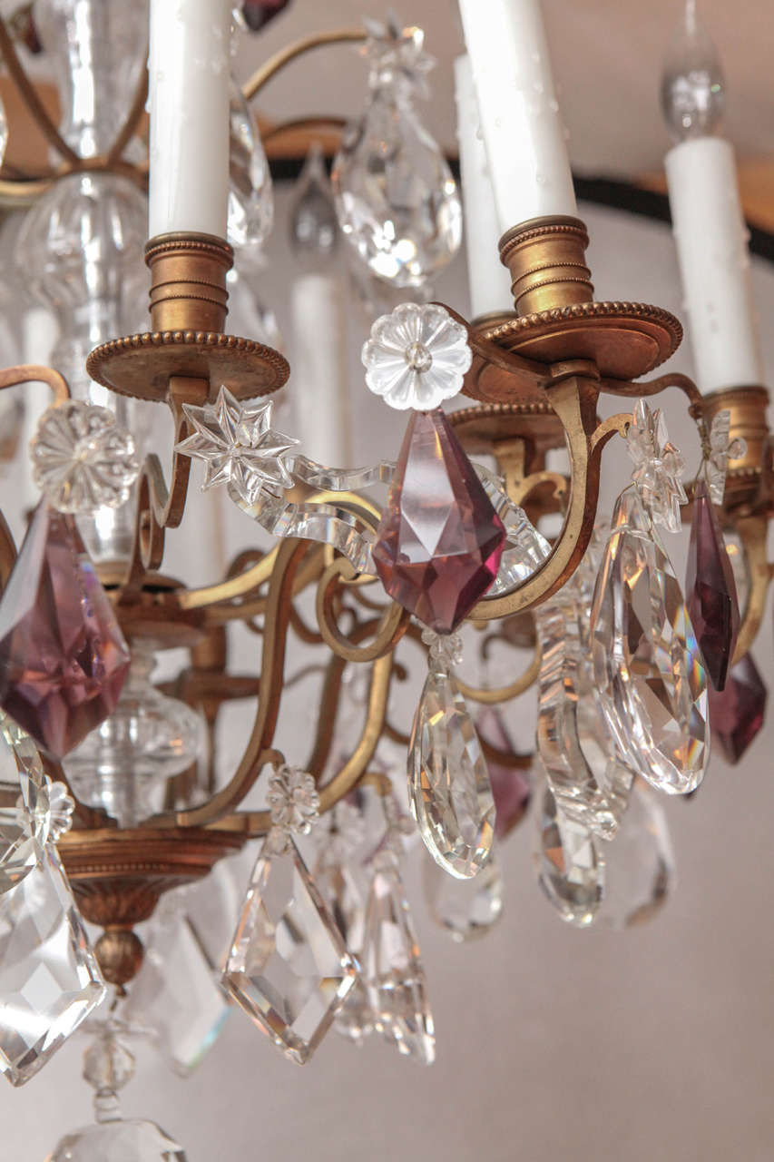 Amethyst 19th Century French Dore Bronze Two-Tiered Crystal Chandelier For Sale