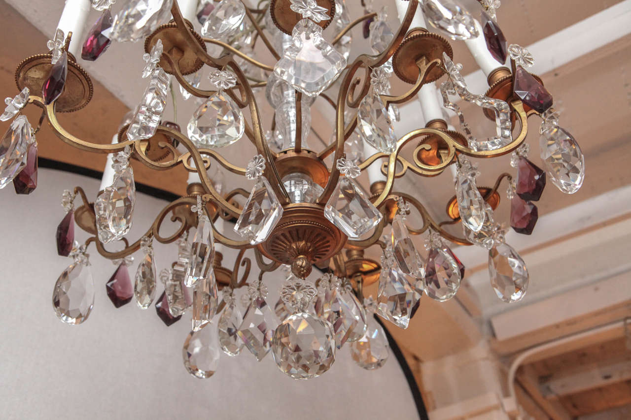 19th Century French Dore Bronze Two-Tiered Crystal Chandelier For Sale 4