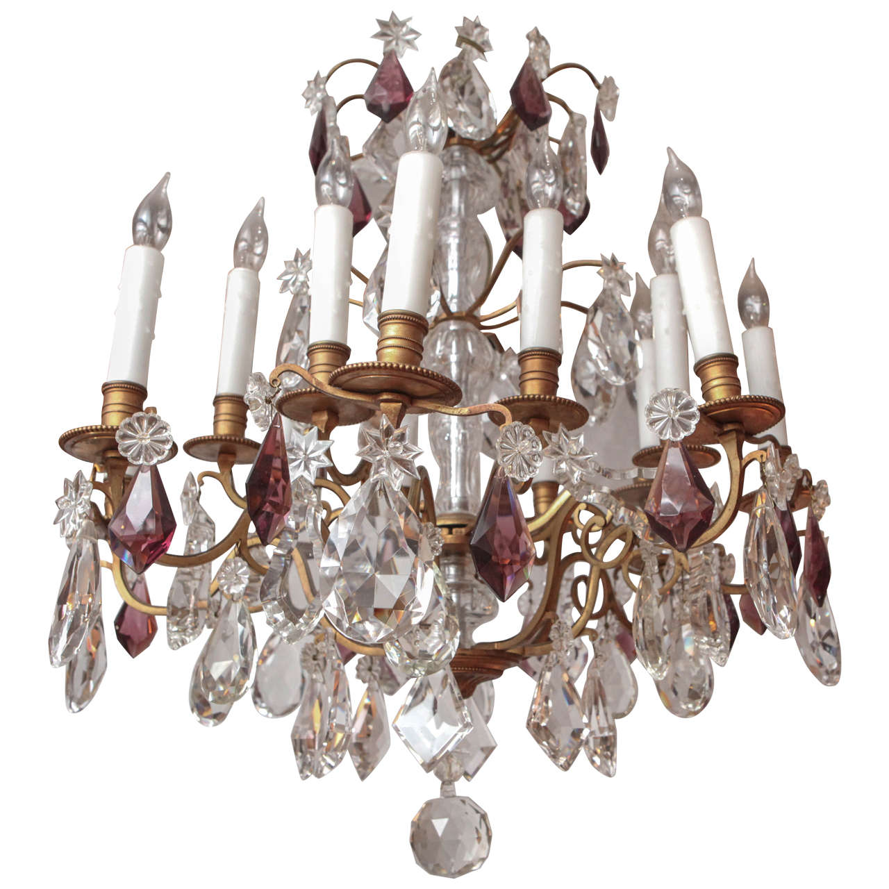 19th Century French Dore Bronze Two-Tiered Crystal Chandelier For Sale