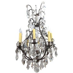 Vintage 1900s French Bronze Black Framed Crystal Chandelier