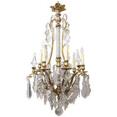 1900s French Bronze and Crystal Chandelier