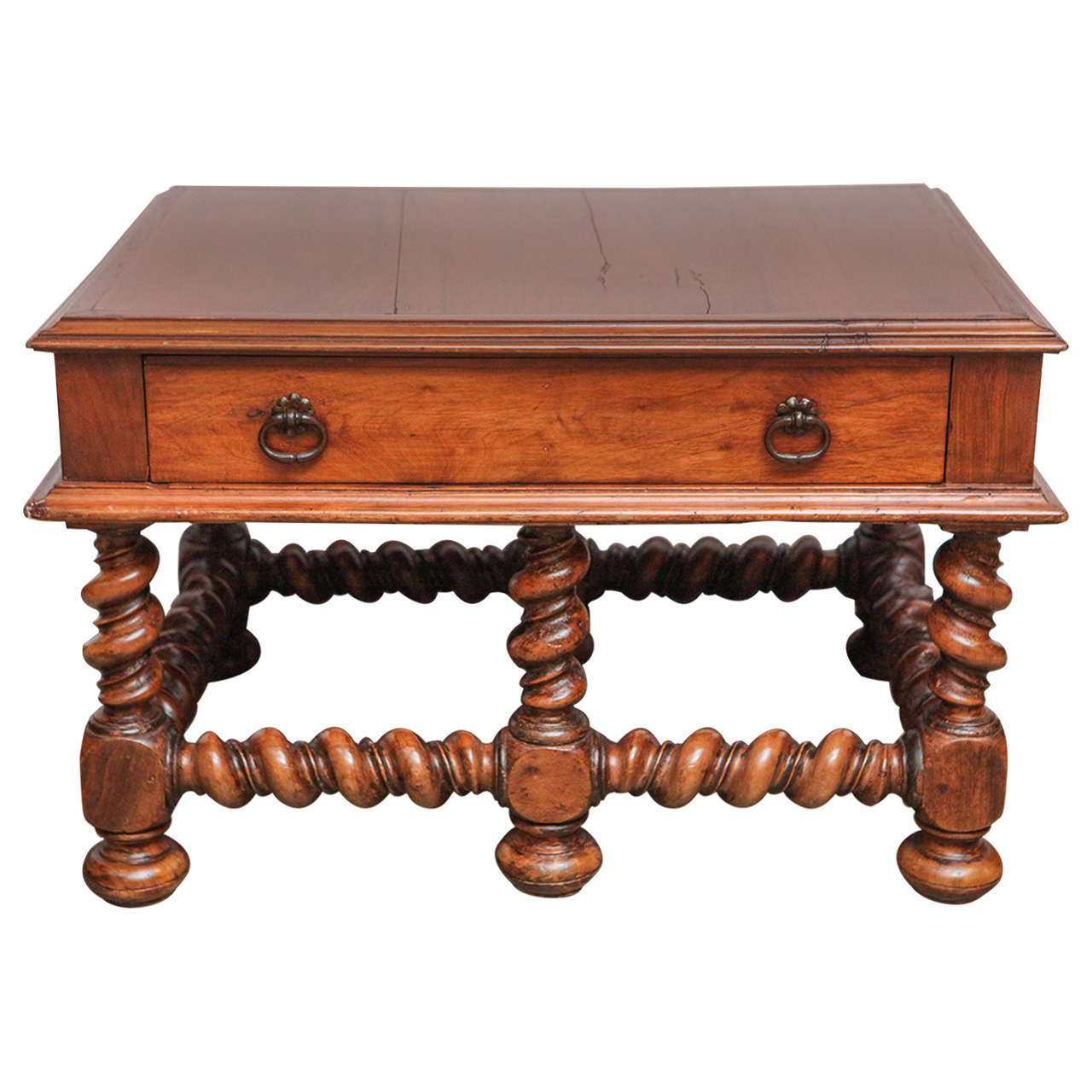 19th Century English Single-Drawer Walnut Low Table For Sale